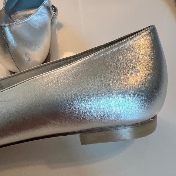 Stuart Weitzman Women's Pointed-Toe Leather Ballet Flats Silver - Medium - Picture 4 of 8